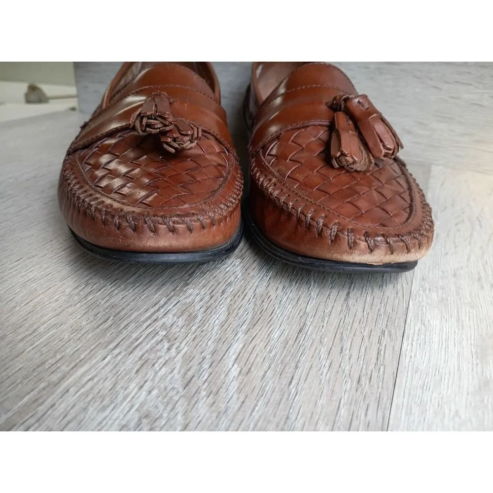 G.H. Bass & Co Leather Loafers Brown Men's 9M Tasseled Slip-on Blocky Heel Shoes